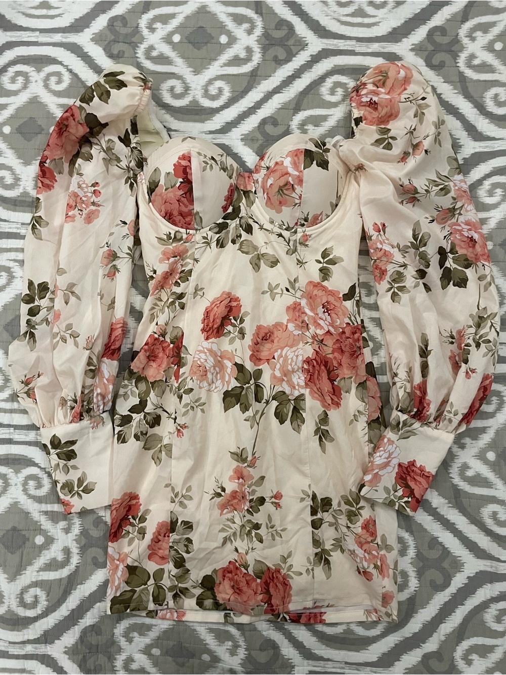 Banjul Cream Floral Puff-Sleeve Mini Dress
